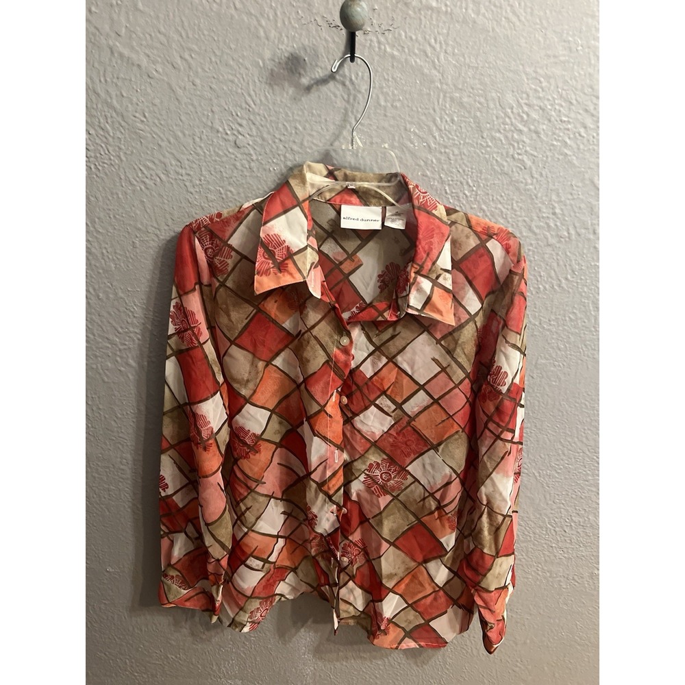 Alfred Dunner Button Up Top Womans Size 16‎  Long Sleeve Reddish Plaid - Picture 2 of 6